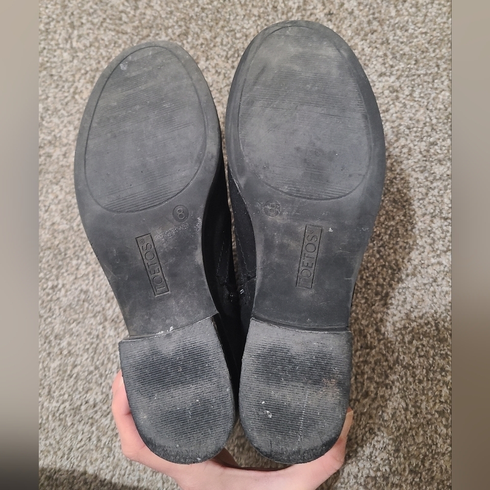 Toetos Black Faux Suede Silver Buckle Ankle Boots Booties - Picture 6 of 6